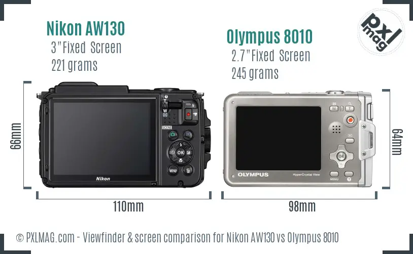Nikon AW130 vs Olympus 8010 Screen and Viewfinder comparison