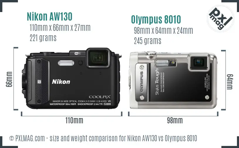 Nikon AW130 vs Olympus 8010 size comparison