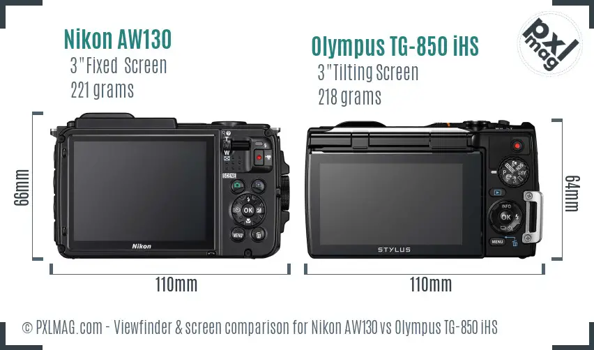 Nikon AW130 vs Olympus TG-850 iHS Screen and Viewfinder comparison