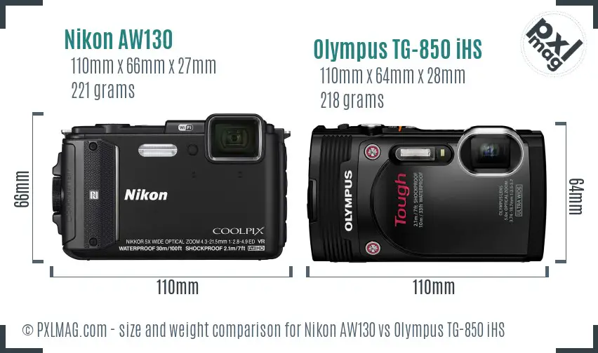 Nikon AW130 vs Olympus TG-850 iHS size comparison