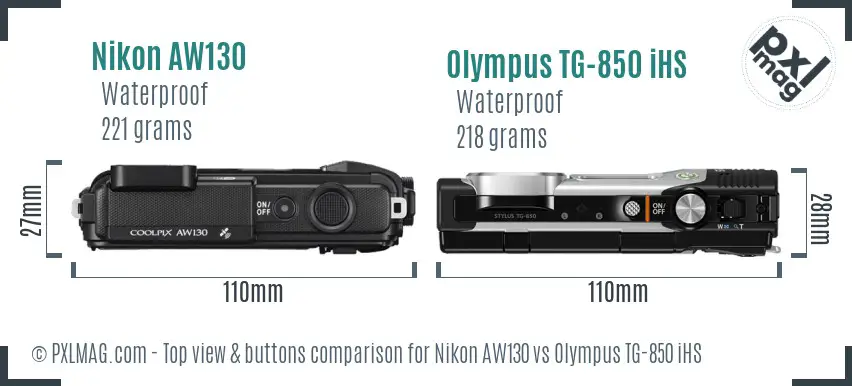 Nikon AW130 vs Olympus TG-850 iHS top view buttons comparison