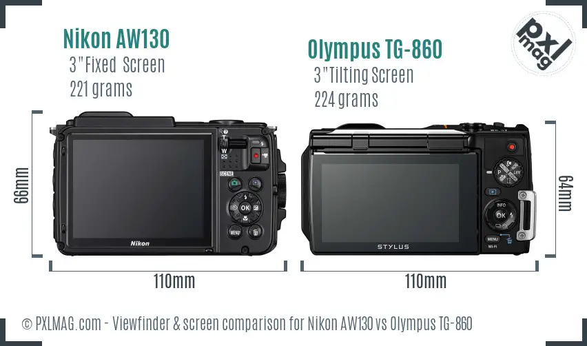 Nikon AW130 vs Olympus TG-860 Screen and Viewfinder comparison