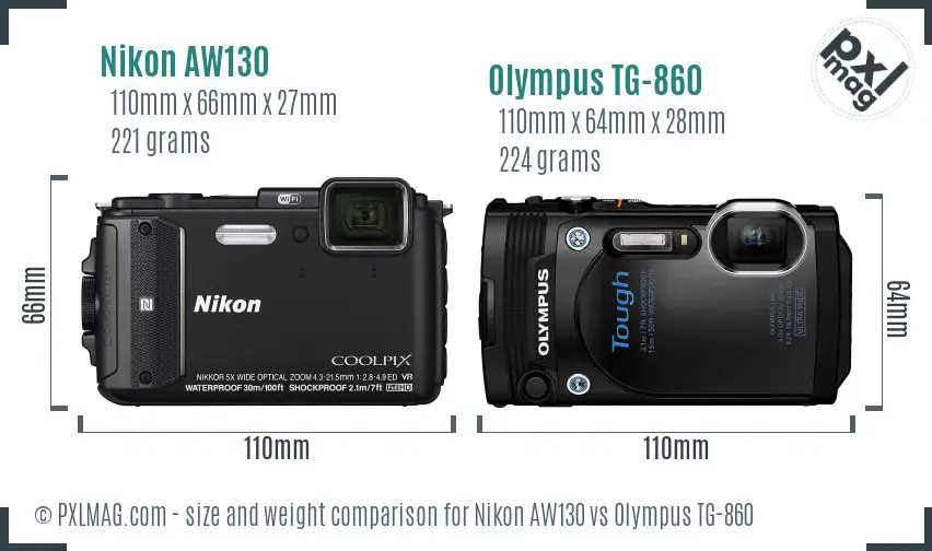 Nikon AW130 vs Olympus TG-860 size comparison