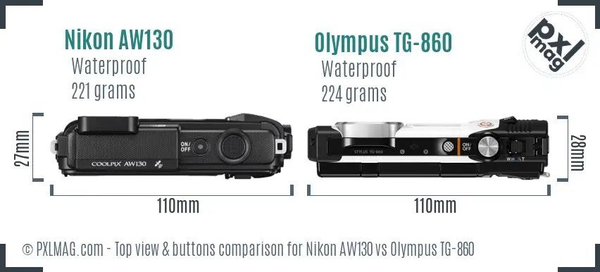 Nikon AW130 vs Olympus TG-860 top view buttons comparison