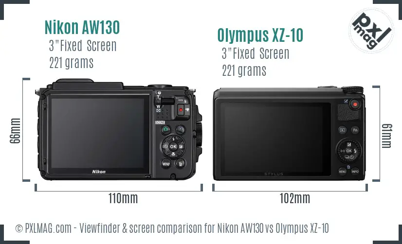 Nikon AW130 vs Olympus XZ-10 Screen and Viewfinder comparison