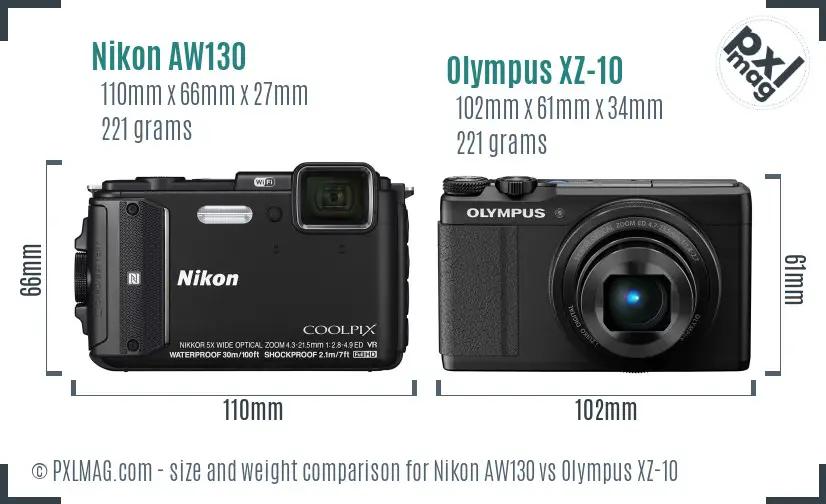 Nikon AW130 vs Olympus XZ-10 size comparison