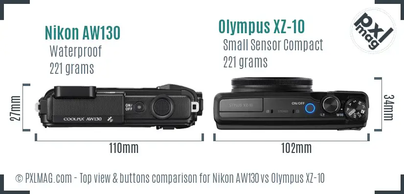 Nikon AW130 vs Olympus XZ-10 top view buttons comparison