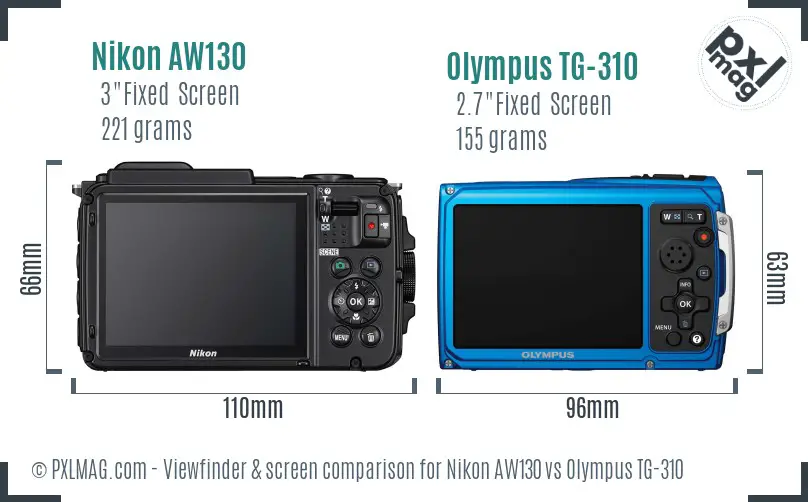 Nikon AW130 vs Olympus TG-310 Screen and Viewfinder comparison