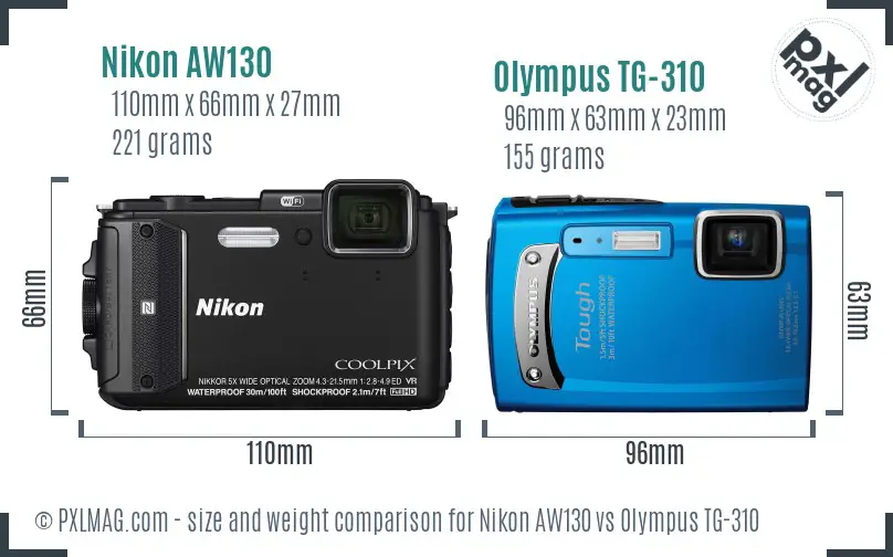 Nikon AW130 vs Olympus TG-310 size comparison