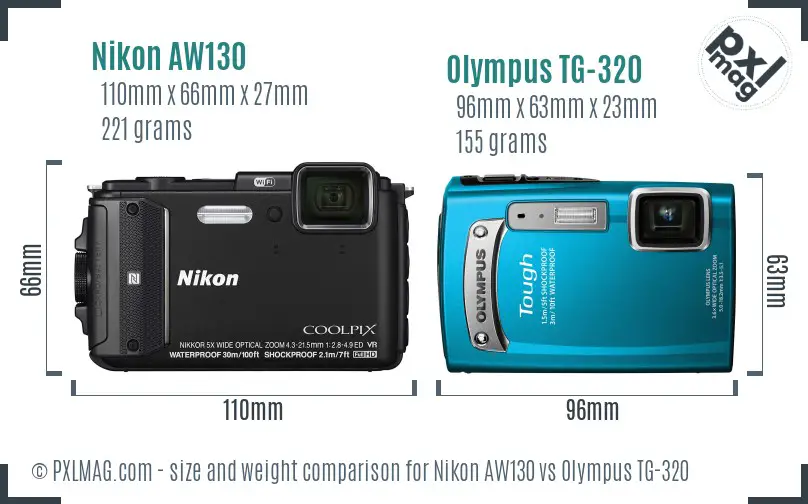 Nikon AW130 vs Olympus TG-320 size comparison