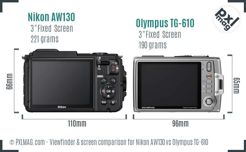 Nikon AW130 vs Olympus TG-610 Screen and Viewfinder comparison