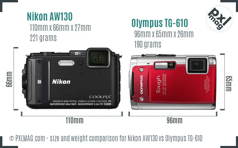Nikon AW130 vs Olympus TG-610 size comparison
