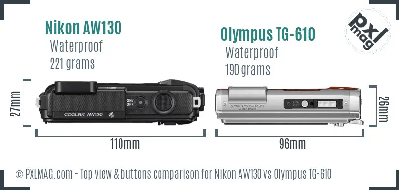 Nikon AW130 vs Olympus TG-610 top view buttons comparison
