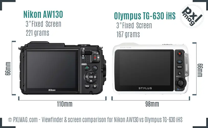 Nikon AW130 vs Olympus TG-630 iHS Screen and Viewfinder comparison