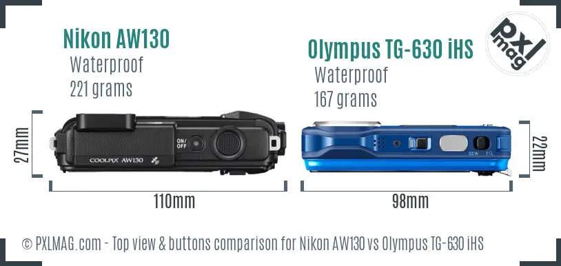 Nikon AW130 vs Olympus TG-630 iHS top view buttons comparison