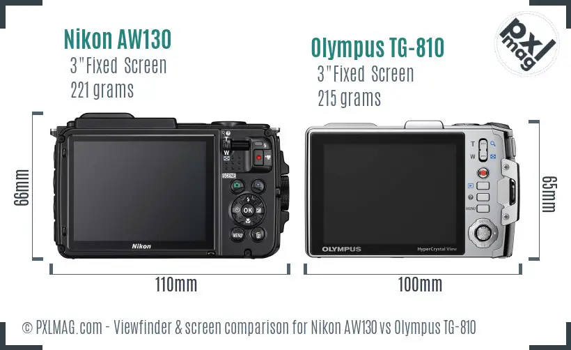 Nikon AW130 vs Olympus TG-810 Screen and Viewfinder comparison