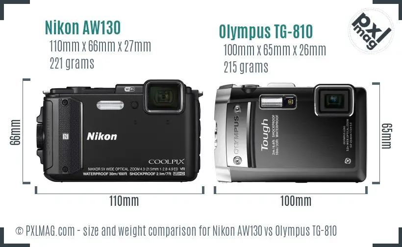 Nikon AW130 vs Olympus TG-810 size comparison