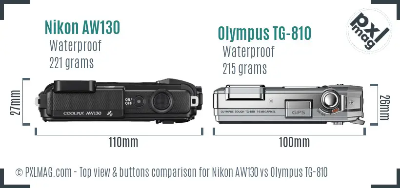 Nikon AW130 vs Olympus TG-810 top view buttons comparison