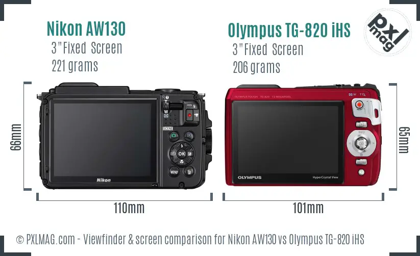Nikon AW130 vs Olympus TG-820 iHS Screen and Viewfinder comparison