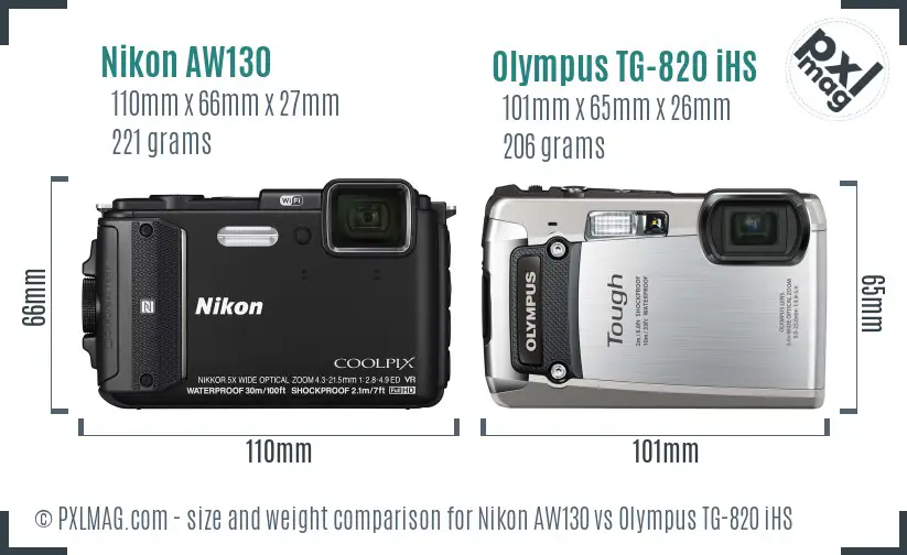Nikon AW130 vs Olympus TG-820 iHS size comparison