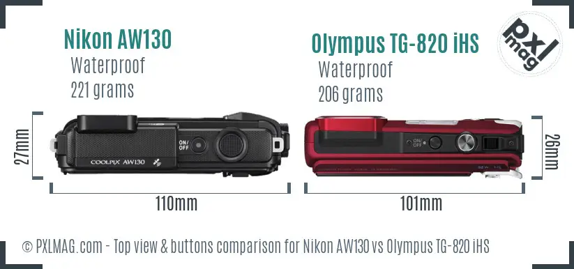 Nikon AW130 vs Olympus TG-820 iHS top view buttons comparison