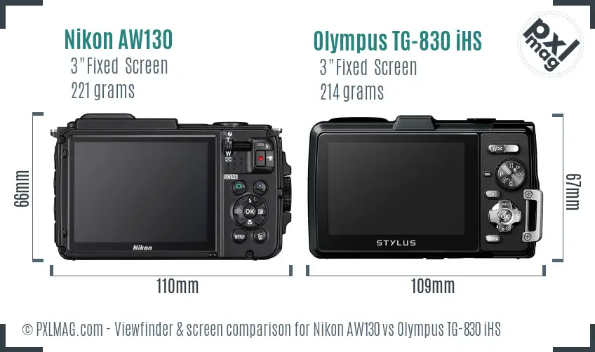 Nikon AW130 vs Olympus TG-830 iHS Screen and Viewfinder comparison