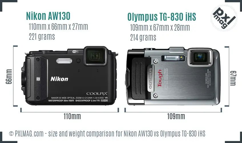 Nikon AW130 vs Olympus TG-830 iHS size comparison