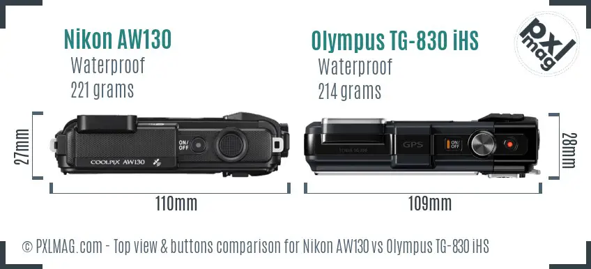 Nikon AW130 vs Olympus TG-830 iHS top view buttons comparison