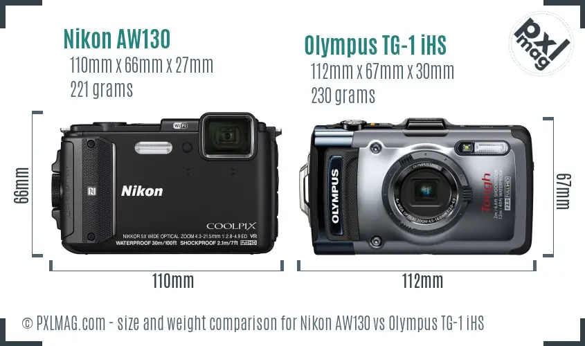 Nikon AW130 vs Olympus TG-1 iHS size comparison