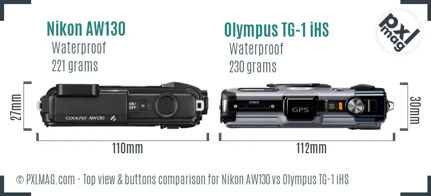 Nikon AW130 vs Olympus TG-1 iHS top view buttons comparison