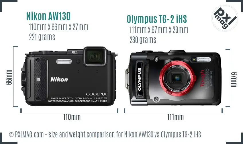 Nikon AW130 vs Olympus TG-2 iHS size comparison