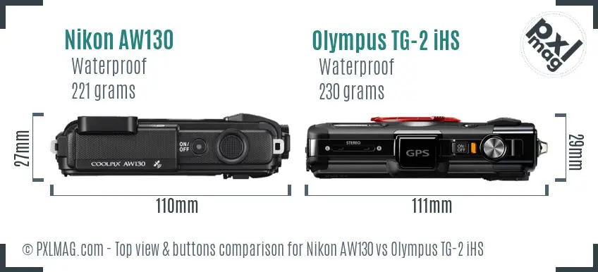Nikon AW130 vs Olympus TG-2 iHS top view buttons comparison