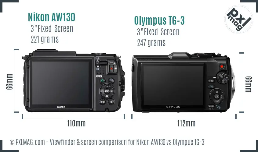 Nikon AW130 vs Olympus TG-3 Screen and Viewfinder comparison
