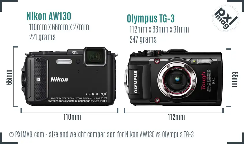 Nikon AW130 vs Olympus TG-3 size comparison