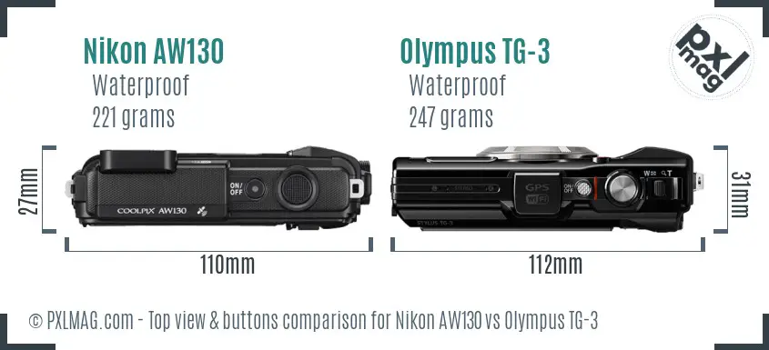 Nikon AW130 vs Olympus TG-3 top view buttons comparison