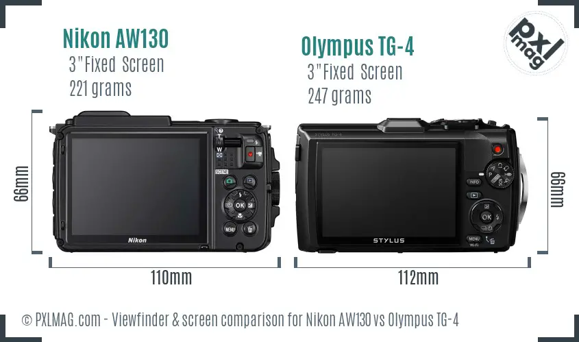 Nikon AW130 vs Olympus TG-4 Screen and Viewfinder comparison