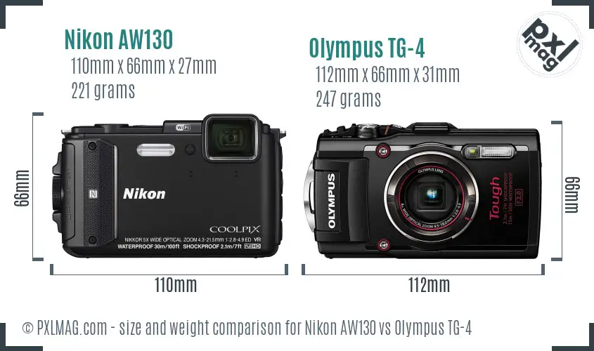 Nikon AW130 vs Olympus TG-4 size comparison