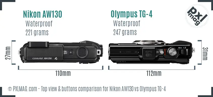 Nikon AW130 vs Olympus TG-4 top view buttons comparison