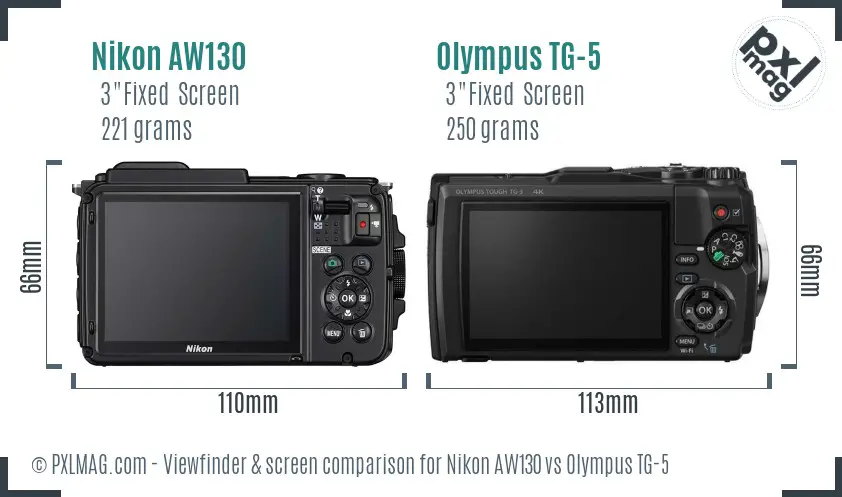 Nikon AW130 vs Olympus TG-5 Screen and Viewfinder comparison