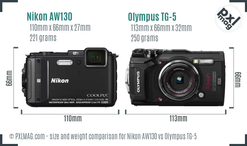 Nikon AW130 vs Olympus TG-5 size comparison