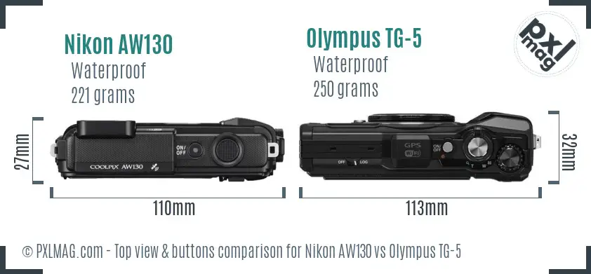 Nikon AW130 vs Olympus TG-5 top view buttons comparison
