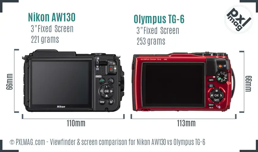 Nikon AW130 vs Olympus TG-6 Screen and Viewfinder comparison