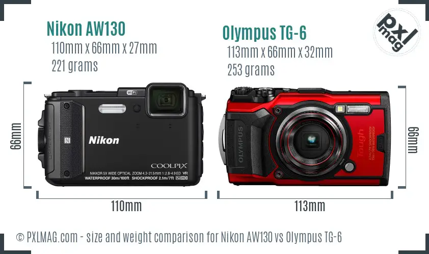 Nikon AW130 vs Olympus TG-6 size comparison