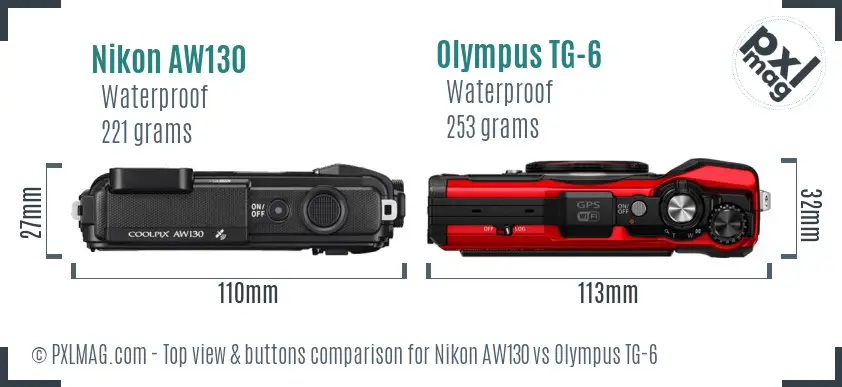 Nikon AW130 vs Olympus TG-6 top view buttons comparison