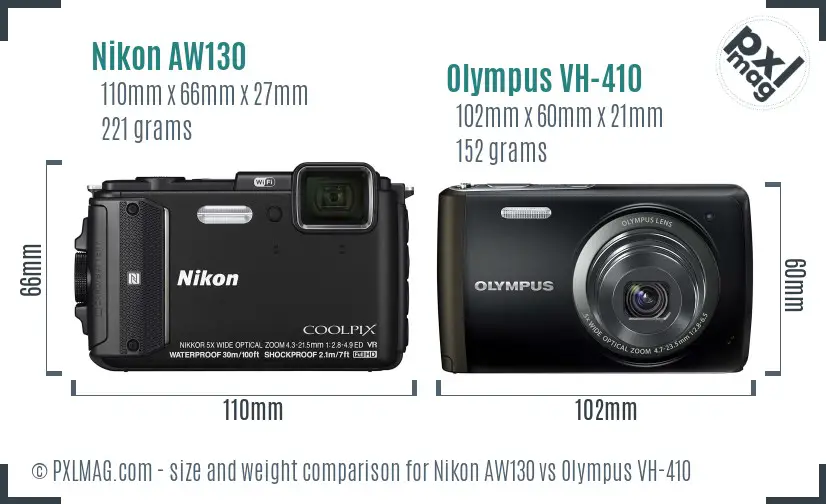 Nikon AW130 vs Olympus VH-410 size comparison Nikon AW130 vs Olympus VH-410 size comparison