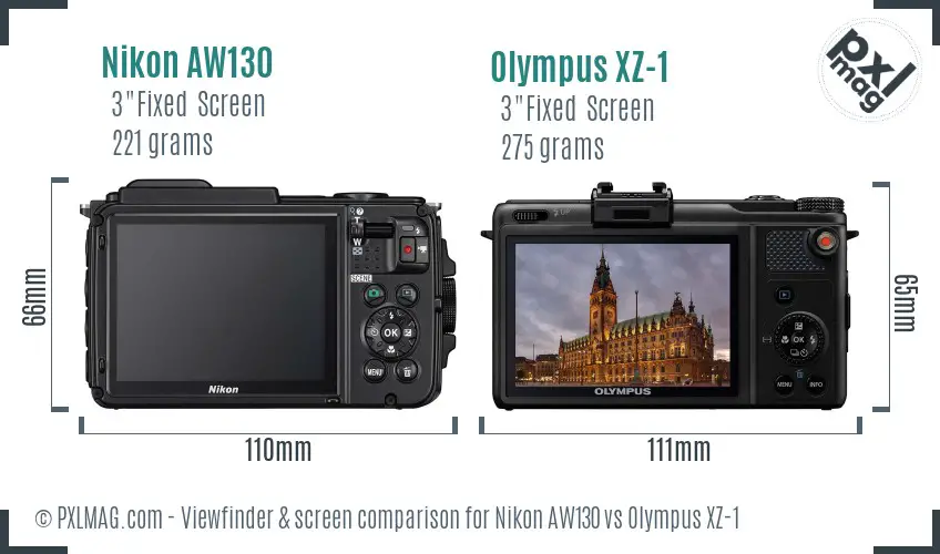 Nikon AW130 vs Olympus XZ-1 Screen and Viewfinder comparison