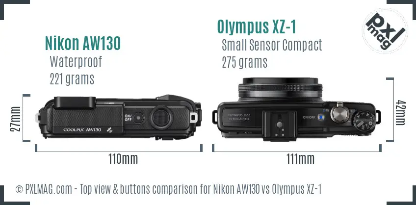 Nikon AW130 vs Olympus XZ-1 top view buttons comparison