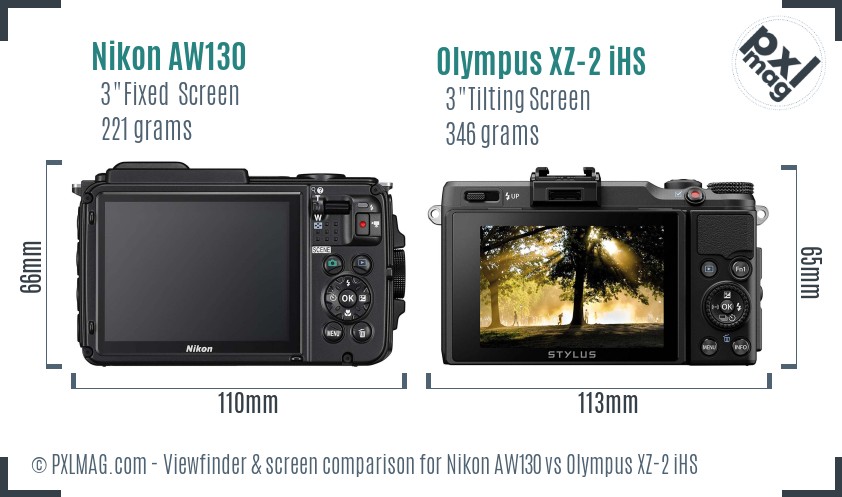 Nikon AW130 vs Olympus XZ-2 iHS Screen and Viewfinder comparison