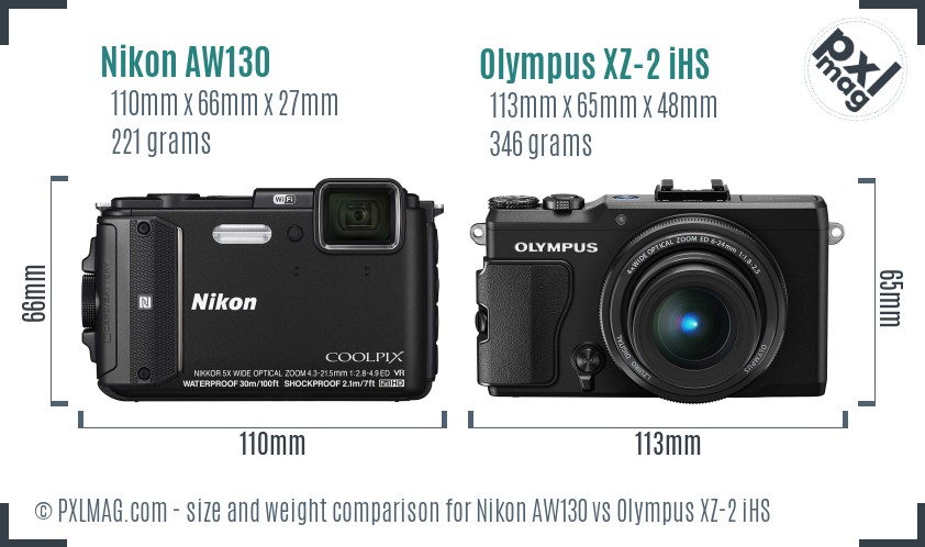 Nikon AW130 vs Olympus XZ-2 iHS size comparison