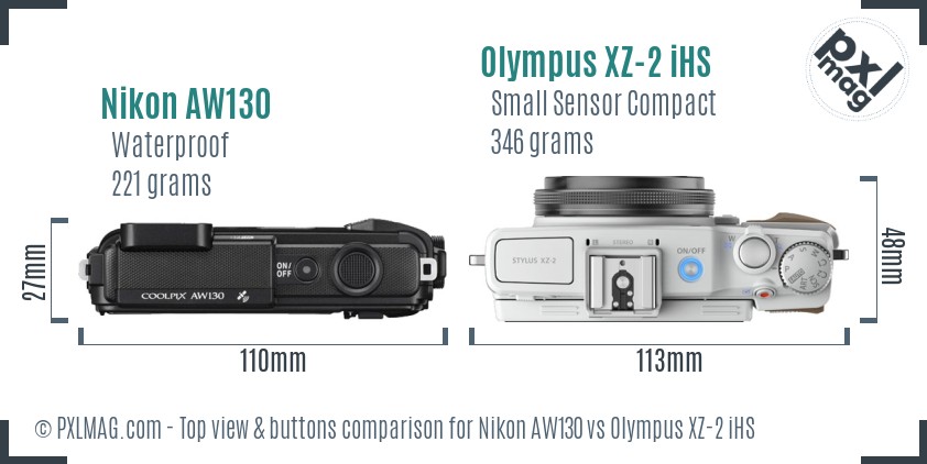Nikon AW130 vs Olympus XZ-2 iHS top view buttons comparison